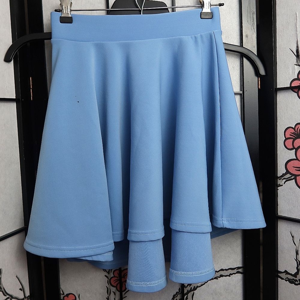 Kathy Powder Blue High-Low Circle Mini Skirt for Casual Wear Soft Size Small